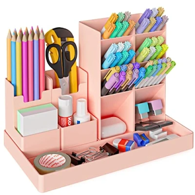 Imagen de Withosent Portabolígrafos de escritorio, 5 unidades, caja lápices para niños, plástico, multifuncional, organizador escritorio bolígrafos, oficina, hogar, escuela (rosa)