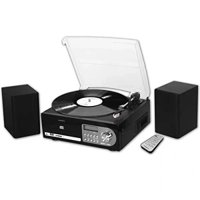 Imagen de Majestic TT 38R CD TP USB SD Tocadiscos 33/45/78 RPM, Reproductor de CD/MP3, Casete, Entrada USB/SD Recorder, Negro