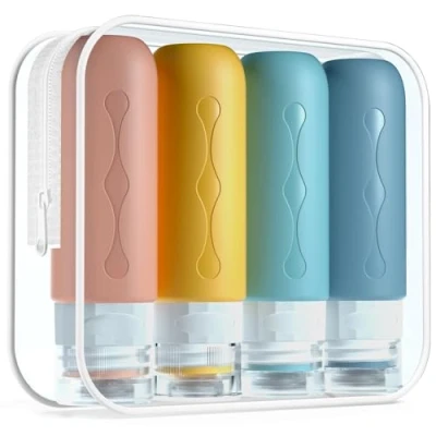 Imagen de Gemice Botella de Viaje 4 Pack TSA aprobó la Portátiles Silicona a Prueba Fugas (90ml) para champús, lociones y artículos tocador, FDA Certified BPA Free