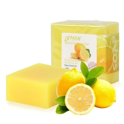 Imagen de 2 Piezas Jabón de Limón, Artesanal Natural, Jabon Pastilla 100g, Sólido para Piel, Cabello, Cuerpo, Rostro, Limón Baño, Ducha, Lavado