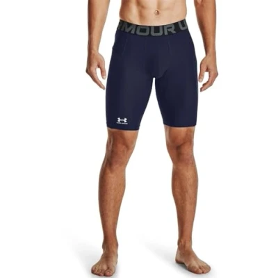 Imagen de Under Armour UA HG Long shorts Pantalones deportivos cortos, para hombre transpirables y de secado rápido, color azul medianoche/blanco