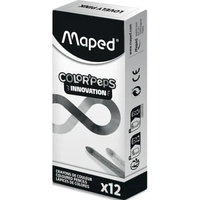 Imagen de Maped Lápices de Colores Colección Color&#039;Peps Infinity 12 Unidades Color Rosa Duran 10 Veces Más Sin Necesidad Afilar Agarre Triangular Ergonómico 0% Desperdicio 100% ECO