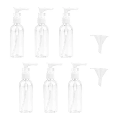 Imagen de JOYISEN 6 Botellas de Viaje Transparentes 100 ml/3.4 oz Bomba Plástico Botella Dispensador Loción Vacías con 2 Embudos Pequeños
