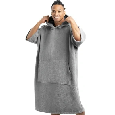 Imagen de HOMELEVEL Poncho con capucha Ponchos de algodón unisex bolsillo Para mujer y hombre adulto surf playa natación Talla S a XL