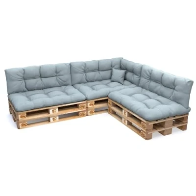 Imagen de POKAR Juego de Cojines aconchadas 8 Piezas para Europalés: 3X Asiento 120x80cm +3X Respaldo 120x40cm + 1x 60x40cm Lateral cojín Decorativo 40x40cm, sofá paletas, sin palés, Azul