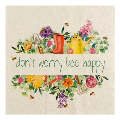 Imagen de 20 servilletas Eco Line sostenibles de papel reciclado 100% Don&#039;t worry bee happy flores primavera verano decoración mesa 33 x cm