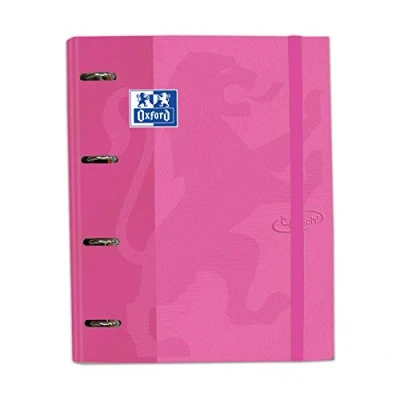 Imagen de Oxford, Archivador 4 anillas con Recambio y goma, TOUCH. Tapa Extradura A4+ 80 Hojas, Cuadrícula 5x5, Color Rosa Pastel