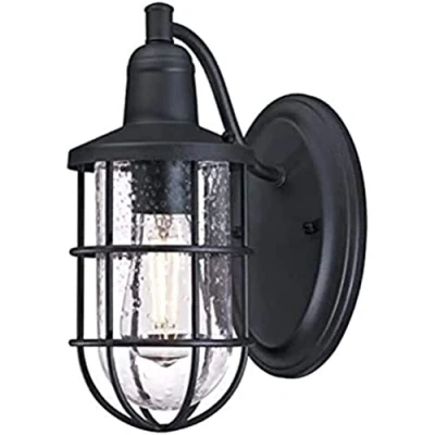 Imagen de Westinghouse iluminación 6334740 Aplique para exteriores de una sola luz Crestview, acabado negro texturizado con vidrio transparente fantasía