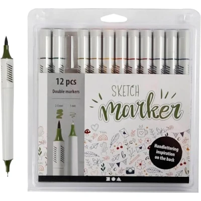 Imagen de Sketch markers, 1 Paquete, 12 uds., Línea 1+2 5 mm, Colores Mudos