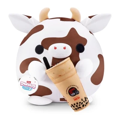 Imagen de Snackles Series 2 Wave 2, Snack Swap, Cow, 20 cm by ZURU Cuddly Squishy Comfort Plush with License Brand Accessory (Cow, Kung Fu Tea, Bubble Tea)