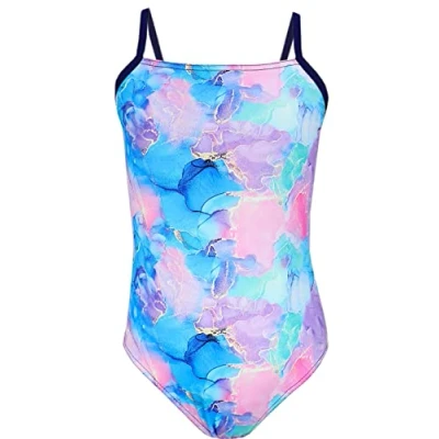 Imagen de Aquarti Bañador de Baño Deportivo Una Pieza para Niñas Tira, Tie Dye/Azul Oscuro/Azul/Púrpura/Rosa, 146