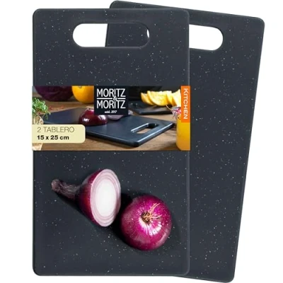 Imagen de Moritz &amp; 2 x Tabla de Cortar cocina con Estampado Granito 25 15 cm negra Tacos Antideslizantes para Tablas corte