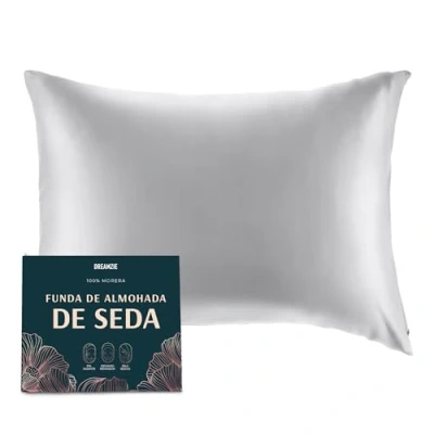 Imagen de DREAMZIE Doble Cara 100% 19 mm Funda de Almohada Seda Pura moras para la Salud del Cabello y Piel Funda, con Cremallera Oculta, 1 Pieza, 50x75 cm, Gris Pateado
