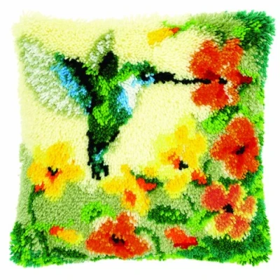Imagen de Vervaco Cojín con Kit de Costura Punto esmirna, diseño colibrí y Flores