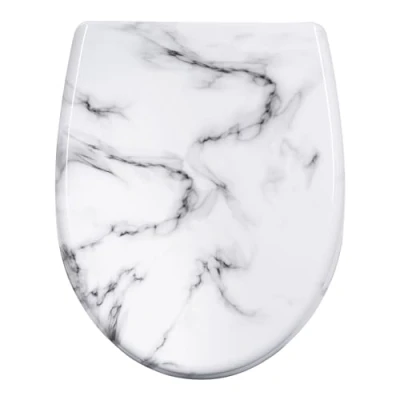 Imagen de WOLTU Tapa WC, Inodoro con Cierre Suave, de Water Forma O, Asiento Liberación Rápida, Bisagras Ajustables 7 18.5 cm,Mármol Blanco,WS2975