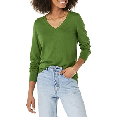Imagen de Amazon Essentials Jersey de Cuello en V, Manga Larga, Ligero y Ajuste Clásico (Disponible Tallas Grandes) Mujer, Verde, XL