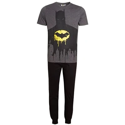 Imagen de DC Comics Conjunto de pijama Batman para hombre, camiseta manga corta + pantalones salón, Negro, XL