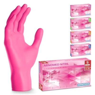 Imagen de ARNOMED guantes nitrilo talla S, rosa, de nitrilo, 100 uds/caja, desechables sin polvo, goma látex, XS, M, L y XL