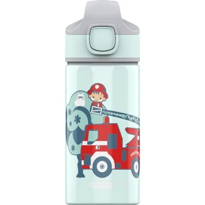 Imagen de SIGG Miracle Fireman Cantimplora infantil (0.4 L), resistente botella para niños con tapa hermética, de agua aluminio pajita usar una mano