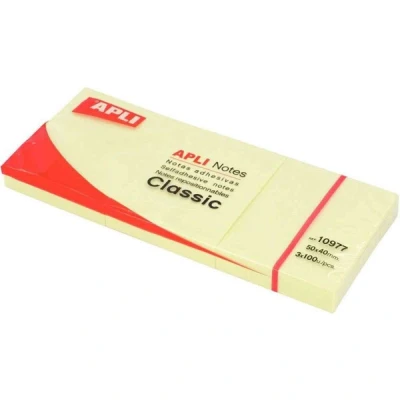 Imagen de APLI 10977 Notas adhesivas CLASSIC 40 x 50 mm 3 blocs de 100 hojas color amarillo