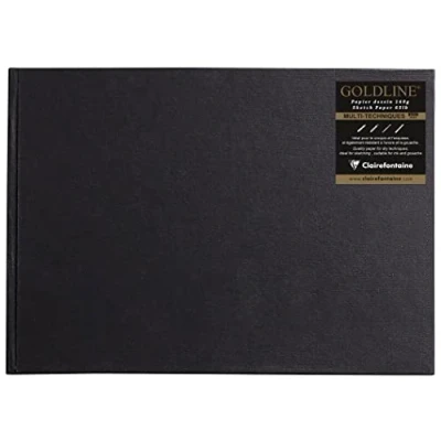 Imagen de Clairefontaine Ref 134244C Goldline Bloc de cartón (64 hojas color marfil) Tamaño A4 (297 x 210 mm), papel 140 g/m², diseño paisaje Cubierta negra Apto para técnicas secas