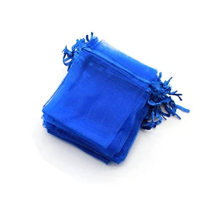 Imagen de OLILLY 100 bolsas de organza (7 x 9 cm), color azul, ideal para bodas, bautizos, regalos, lavanda, joyas (azul)