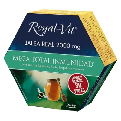 Imagen de Dielisa, Royal Vit, Jalea Real 2000mg Mega Total Inmunidad, con de Real, Reishi, Própolis y Equinácea que ayuda a las defensas naturales del organismo, Formato mensual 30 viales