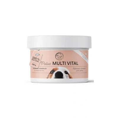 Imagen de vitaminas para Perros Complejo multivitamínico en Polvo con minerales 200 g Hierba de Cebada, espirulina y levadura Cerveza Más 17 valiosas 100% NATU