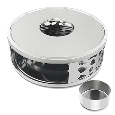 Imagen de Uootach Calentador de Tetera Acero Inoxidable con Portavelas, Té café, Base Redonda candelabro, Ahuecar Aislamiento, Apto para teteras y cafeteras