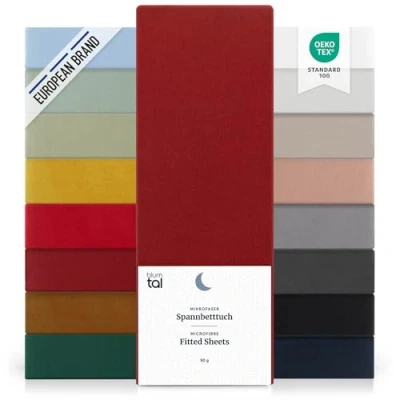 Imagen de Blumtal Basics Set de 2 Sábana Bajera Ajustable Microfibra Cepillada para colchón 25 27 cm Altura, Cama 105: 105 x 190 30 cm, Rojo Oscuro