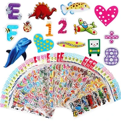 Imagen de Vicloon Pegatinas para Niños 40 Hojas, 3D Stickers Acerca de 1000 Patrón, Puffy Incluye Animales, Dinosaurios, Pescado, Frutas y Más