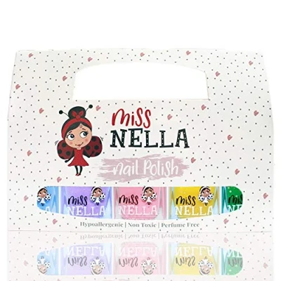 Imagen de Esmalte de uñas para niños, Miss Nella Springs It On, Lote 5 Barnices Azul campana, Lila alas mariposa, Rosa conejito, Amarillo miel, Verde besa la rana.