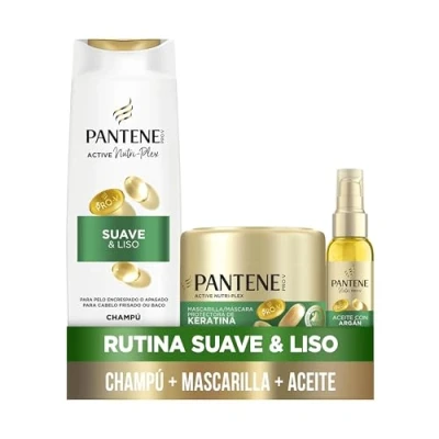 Imagen de Pantene Pro V Suave Y Liso Champú 325ml, Mascarilla 300ml, Aceite 100ml Para Pelo Encrespado Apagado. Limpieza