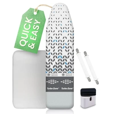 Imagen de SimplySmooth Turbo Funda para Tabla De Planchar 140x45 Adecuada Planchas Vapor Tensores, Enrollador Cordón, Paño Planchado Y E Book Rápido