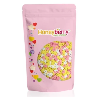 Imagen de HONEYBERRY INCLUSIONS Gránulos de flores mixtas 200 g Decoración comestible primera calidad con forma flor natural para hornear, decoraciones cupcakes y pasteles, helados, postres
