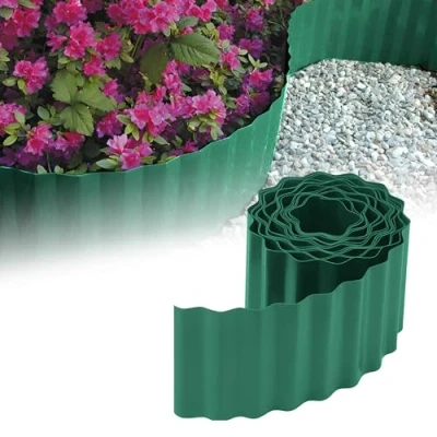 Imagen de GARDENIX Borde de Cama Corrugado Flores césped Plástico Longitud 9m, Altura 25cm, Verde