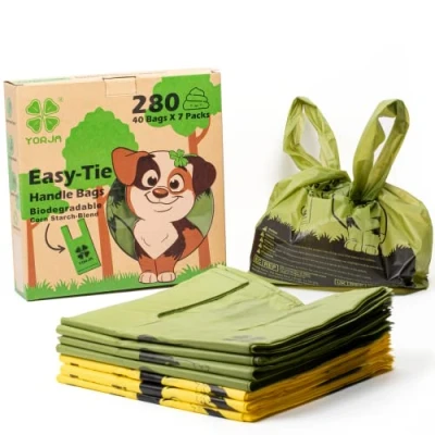 Imagen de YORJA Bolsas con Asas para Excrementos de Perro, 280 Caca grueso y fuerte 100% a Prueba Fugas Biodegradable