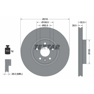 Imagen de TEXTAR PRO+ 92162305 Disco de freno VOLVO: V60 I, S80 II, S60 FORD: S Max Mk1, Galaxy Mk2 MPV, LAND ROVER: Freelander 2 SUV