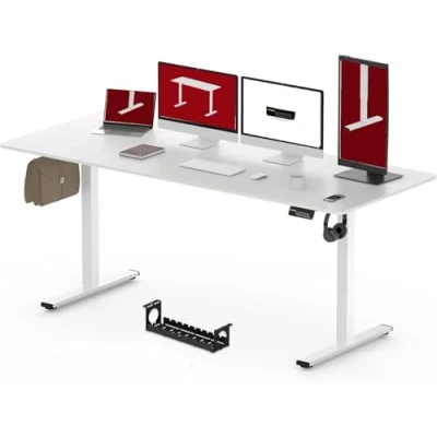 Imagen de SANODESK 180 x 80 cm Escritorio Elevable Eléctrico con Tablero Regulable en Altura Telescópico Bidireccional Control de Memoria y Tecnología Anticolisión (Blanco)