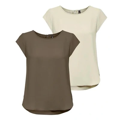 Imagen de ONLY Onlvic S/S Solid AOP Top Ptm Camiseta de manga corta para mujer, Pack 2 unidades (E: Caribou/Moonbeam), 44