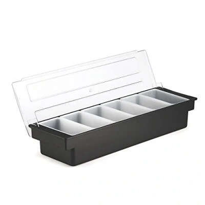 Imagen de Dispensador de condimentos plástico, 6 compartimentos, color negro, soporte para bar, bandeja guarnición cóctel