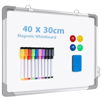 Imagen de pizarra blanca pequeña de borrado en seco 12 x 16 pulgadas, portátil, magnética doble cara para hacer la escuela, el hogar y oficina