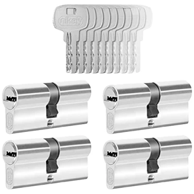 Imagen de GERCAR juego de 4 cilindros cerradura con cierre uniforme, perfil 30/30, incluye 20 llaves 60 mm, doble cilindro, unidades