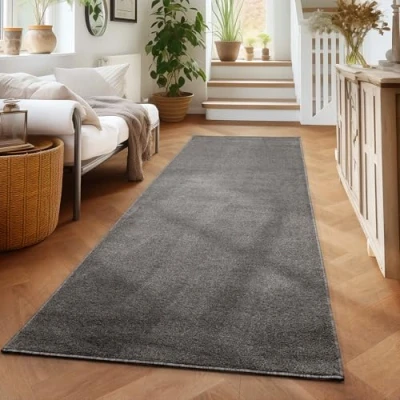 Imagen de Carpettex Teppich Alfombra de Pelo Corto Unicolor para la Sala Estar, Super Suave, tamaños., Color:Gris, Tamano:80x150 cm