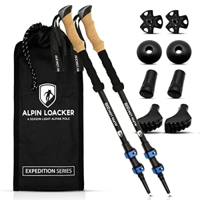 Imagen de Alpin Loacker Bastones Trekking Telescopicos Carbono o Aluminio Ligero Palos Senderismo Extensible Altura Regulable: Poles Montaña, Nordic Walking, Trail Running, Asfalto, Azul