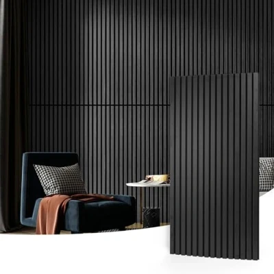 Imagen de Art3d Paneles acústicos para pared y techo, 4 listones de madera, panel 3D absorbente sonido con acabado negro, 2,88㎡