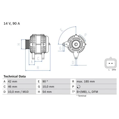 Imagen de BOSCH 0 986 080 190 Alternador 14V 90A CITROËN: Berlingo / First I Furgón, II, I, PEUGEOT: 207 Hatchback