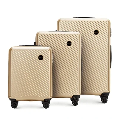 Imagen de WITTCHEN Maleta de Viaje Equipaje Mano Cabina ABS con 4 Ruedas giratorias Cerradura combinación Asa telescópica Circle Line Set 3 Maletas Dorado