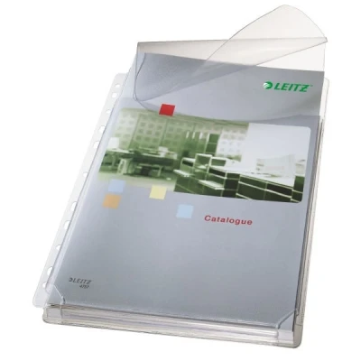 Imagen de Leitz Esselte Funda de Plástico Premium A4, Perforada, Extensible, Gran Capacidad 200 Hojas, PVC 170 Micras, Solapa Superior, Pack 5, 47573003