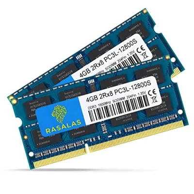 Imagen de Rasalas Kit de 8 GB (2 x 4 GB) PC3 12800 DDR3L 1600 MHz RAM SODIMM, 2Rx8 PC3L 12800S DDR3 1.35 V 204 pines CL11 Upgrade Rank Laptop Memoria